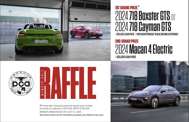 Enter the Spring 2024 PCA Raffle for a chance to win a Boxster or Cayman!