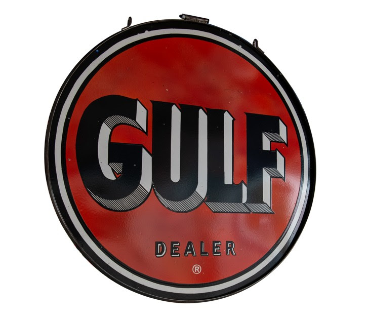 247 - Gulf Dealer Double-Sided Porcelain Sign with Metal Hanger